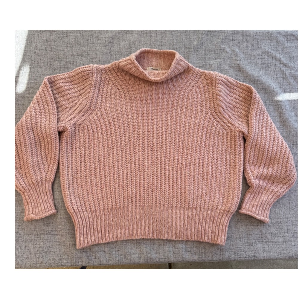 Madewell Muted Pink Ribbed Mockneck Balloon Sleeve Wool Blend Sweater NG986 S